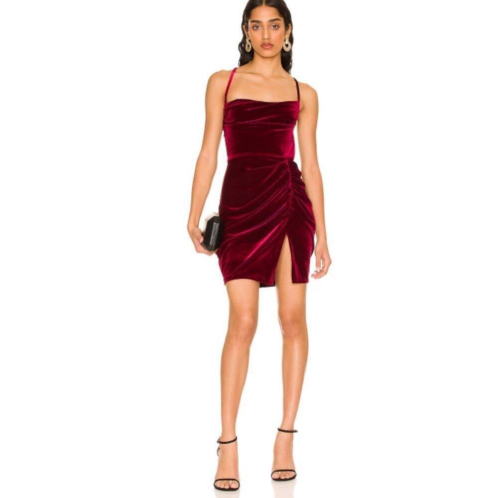 Amanda Uprichard Velvet Dark Romantic Jasalina Mini Dress in Burgundy Size Small
